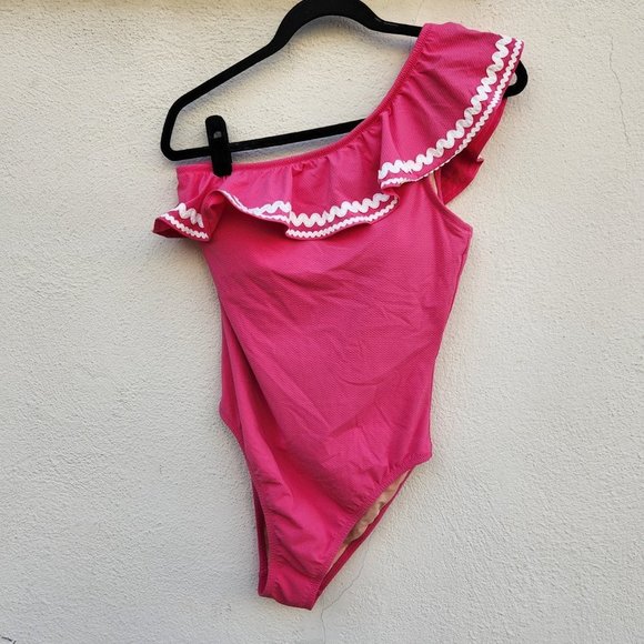 J. Crew Perfect Pink Ruffle One Piece Swimsuit - Picture 3 of 6